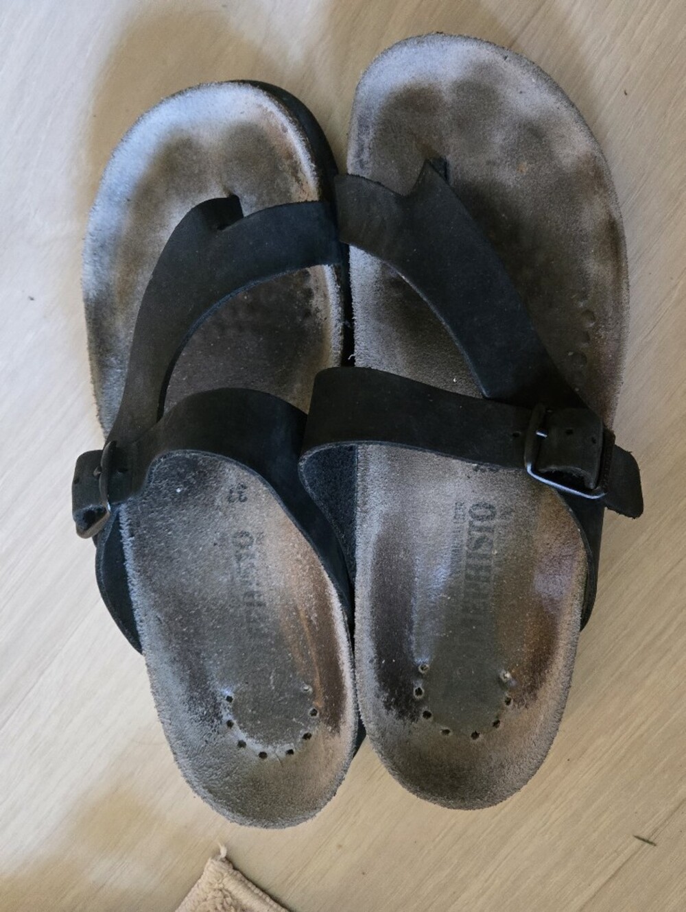 Mephisto Black Suede Buckle Slide Sandals